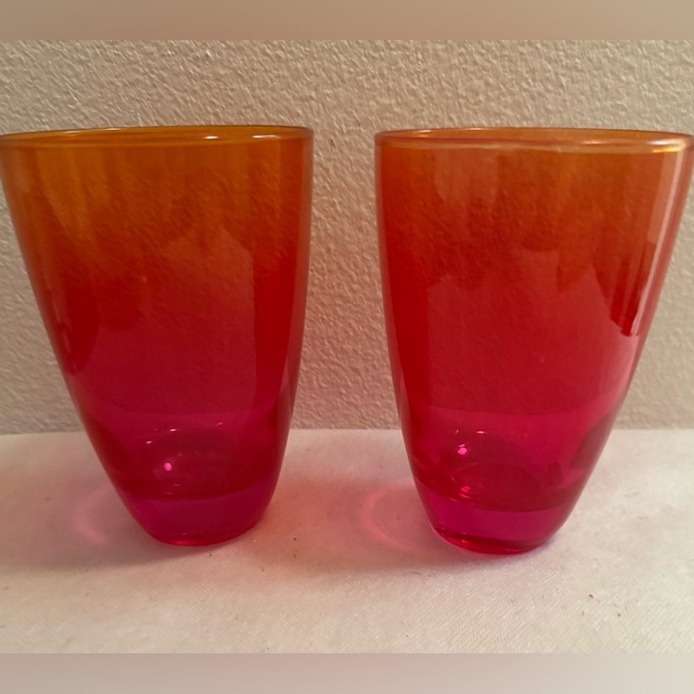 2 Libbey Pink to Orange 18 oz glasses.